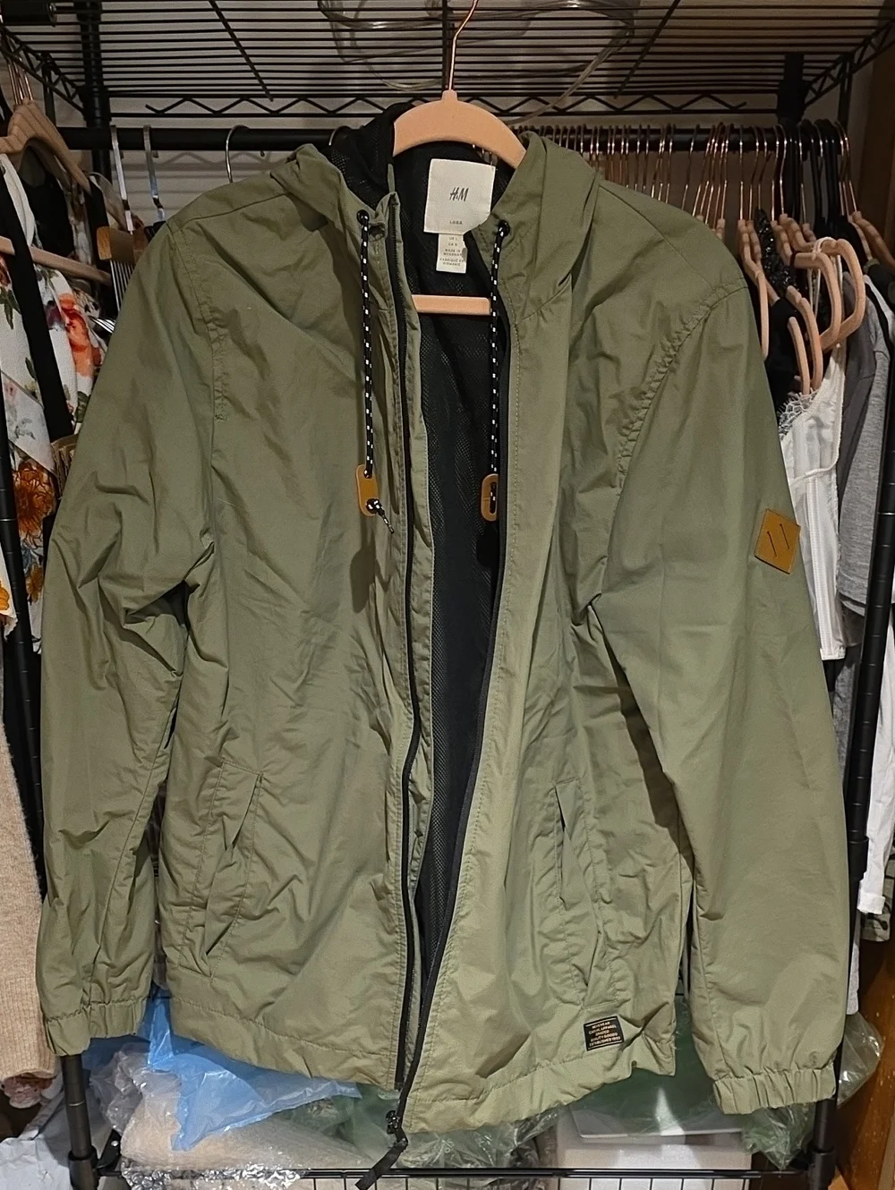H&M Olive Green Hooded Windbreaker Jacket for Men
